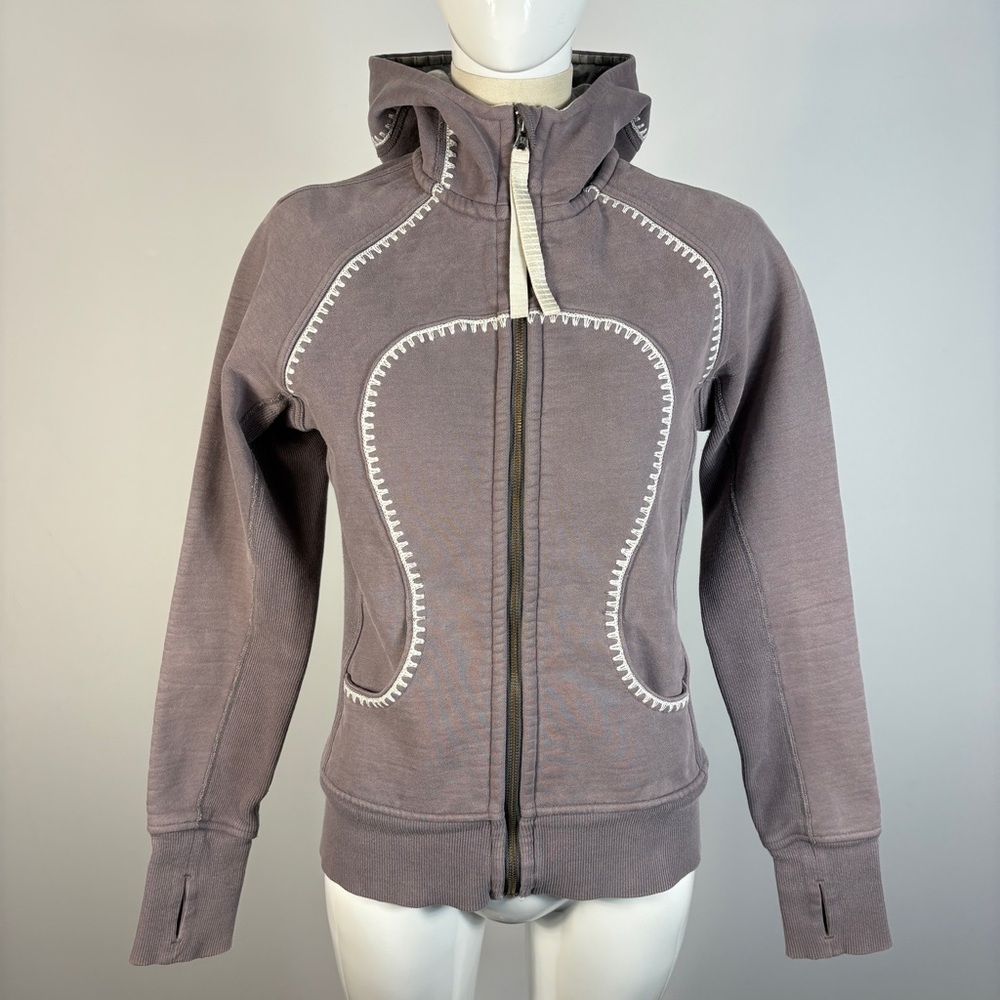 Lululemon Special Edition Scuba Hoodie Purple Gray - Ivory Blanket Stitch Rare